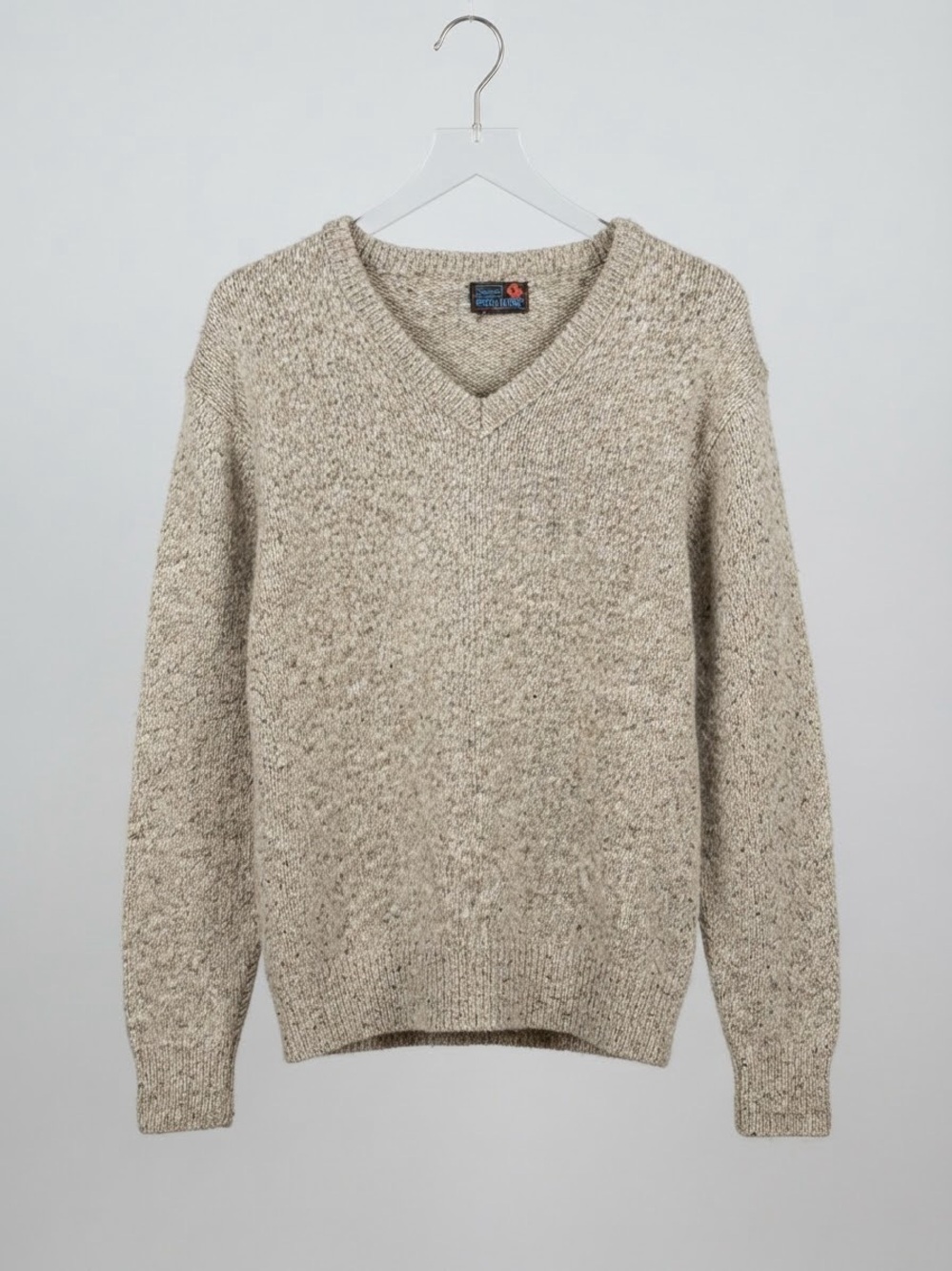 Men's Vintage Sears Premier V-Neck Wool Blend Sweater in Oatmeal